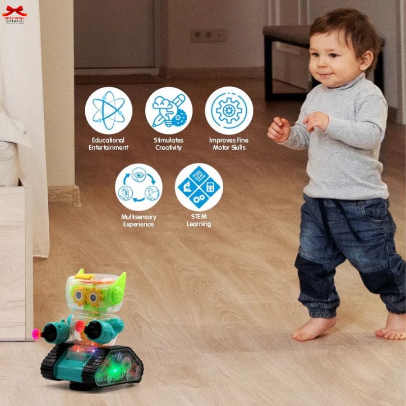 Chanak Gear Robot Car Kids Transparent Lights Music Toy-motumal