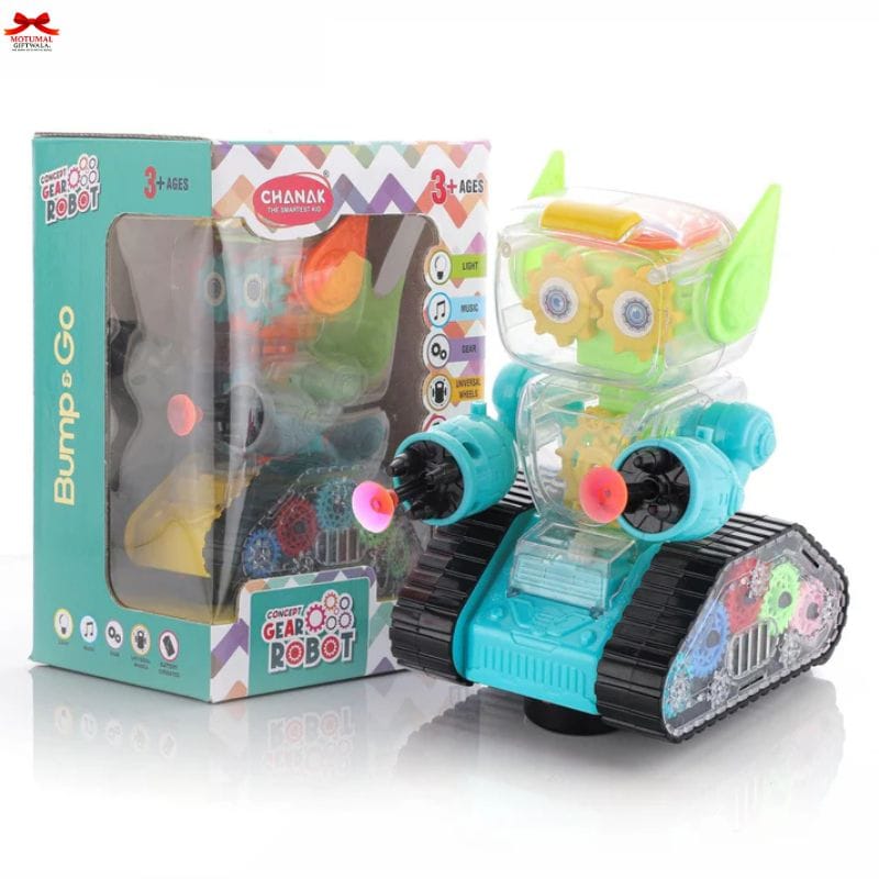 Chanak Gear Robot Car Kids Transparent Lights Music Toy-motumal