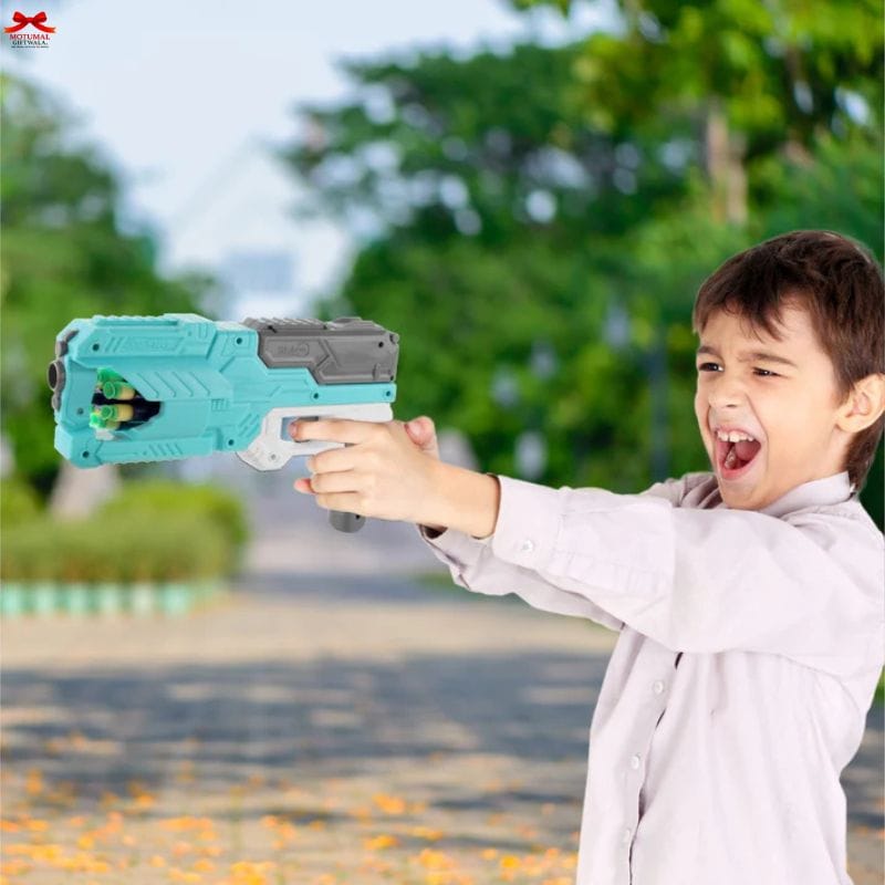 Chanak Six-Dart Rapid Fire Blaster Toy Gun Blue Kids Motumal-motumal
