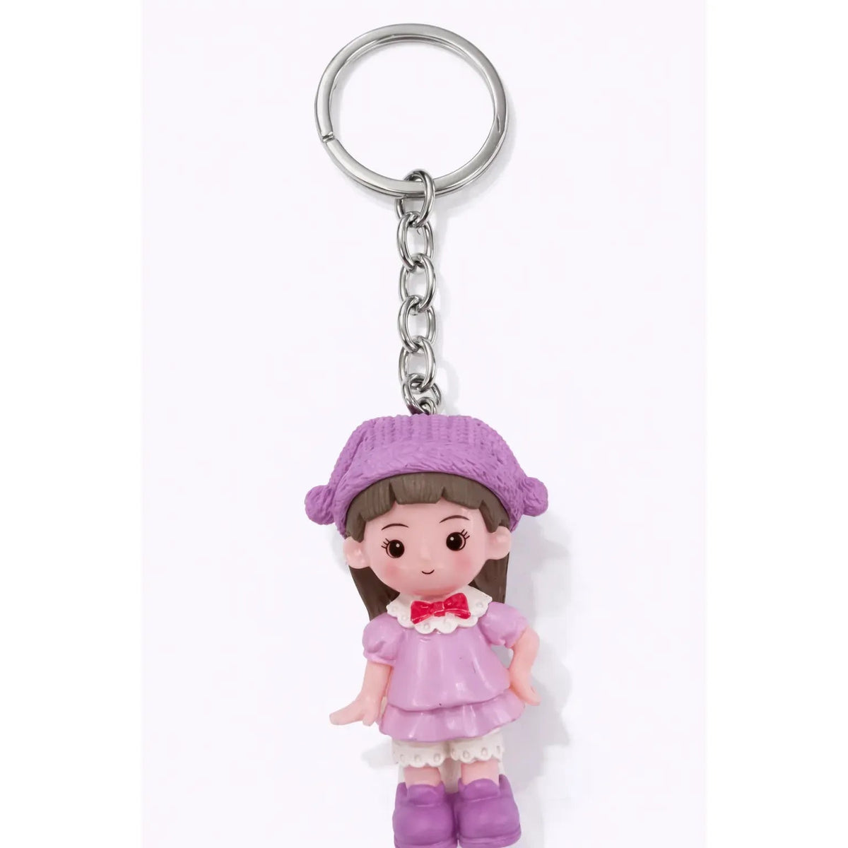Cheerful Girl Figurine Keychain Silver Chain Accessory Motumal-motumal