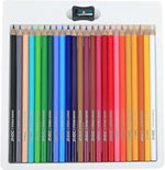 Set of 24 colored pencils with a sharpener on a white background