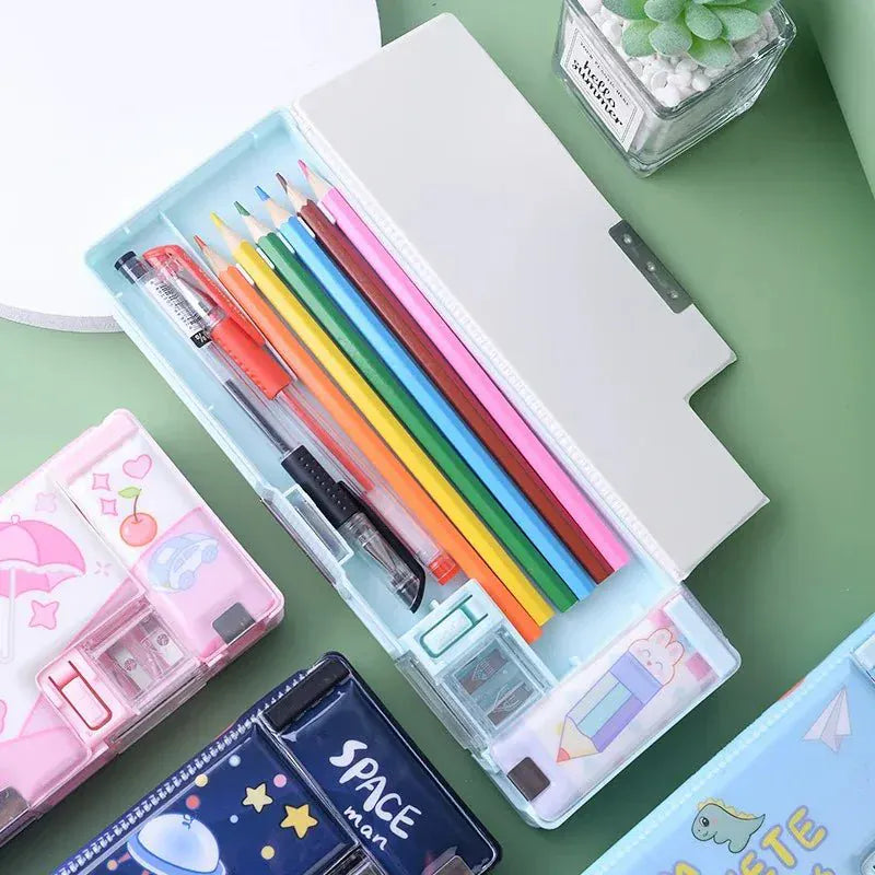 Creative Double-Layer Pencil Case Cartoon Plastic Storage Box Motumal-motumal