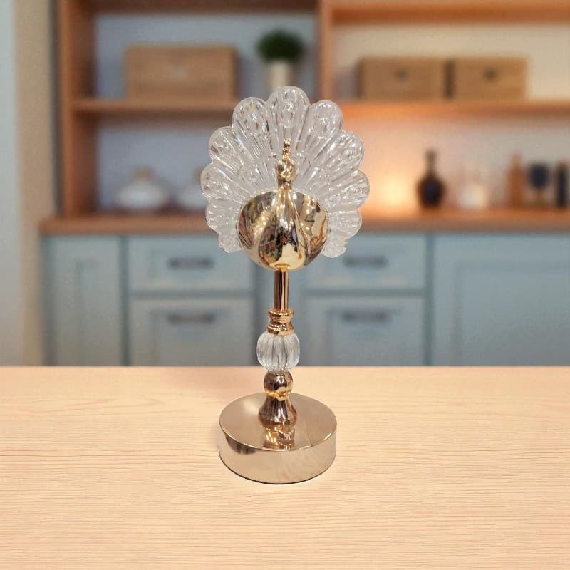 Decorative object with a floral design on a stand in a kitchen setting