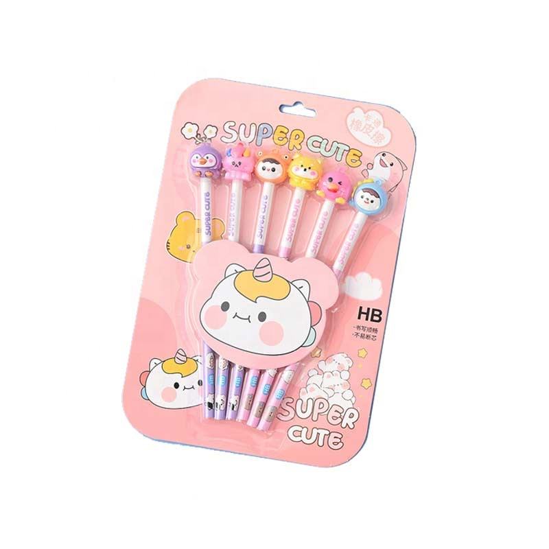 Cute Animal Tops HB Pencils Cartoon Erasers Kids Classroom Motumal-motumal