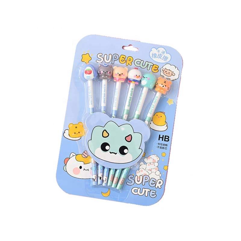 Cute Animal Tops HB Pencils Cartoon Erasers Kids Classroom Motumal-motumal