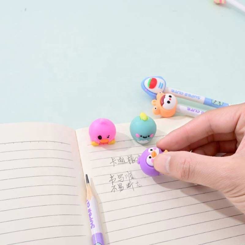 Cute Animal Tops HB Pencils Cartoon Erasers Kids Classroom Motumal-motumal