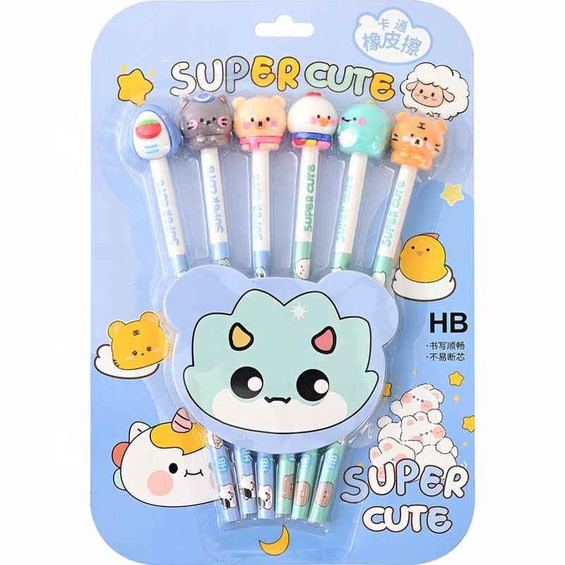 Cute Animal Tops HB Pencils Cartoon Erasers Kids Classroom Motumal-motumal