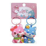 Cute Cat Dog Couple Keychains PVC Charms Gift Motumal-motumal