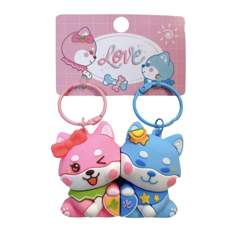Cute Cat Dog Couple Keychains PVC Charms Gift Motumal-motumal