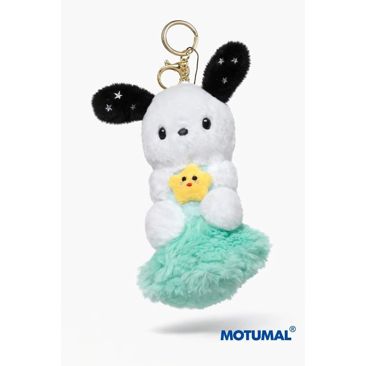 Cute White Plush Puppy Keychain Star Charm Accessory Motumal-motumal