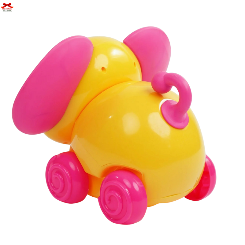 Yellow and pink toy elephant on a white background