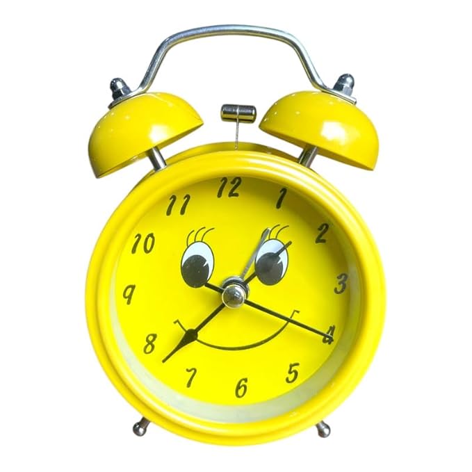Cute Yellow Smile Twin Bell Alarm Clock Kids Decor Motumal-motumal