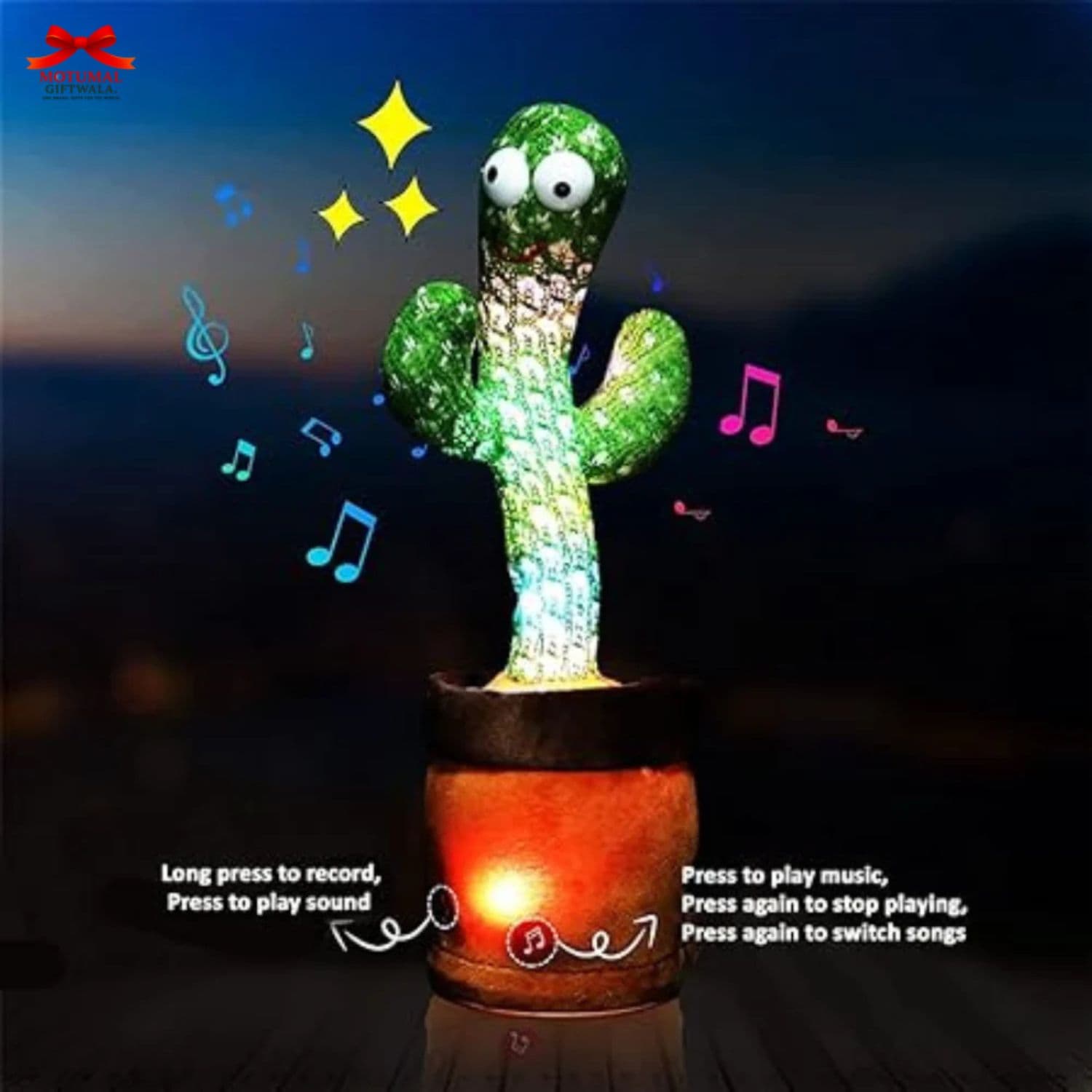 Animated cactus with glowing base on a dark background
