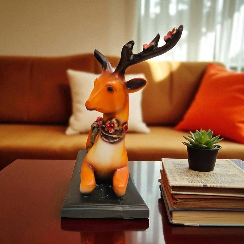 Decorative Orange Deer Figurine Floral Antlers Motumal-motumal