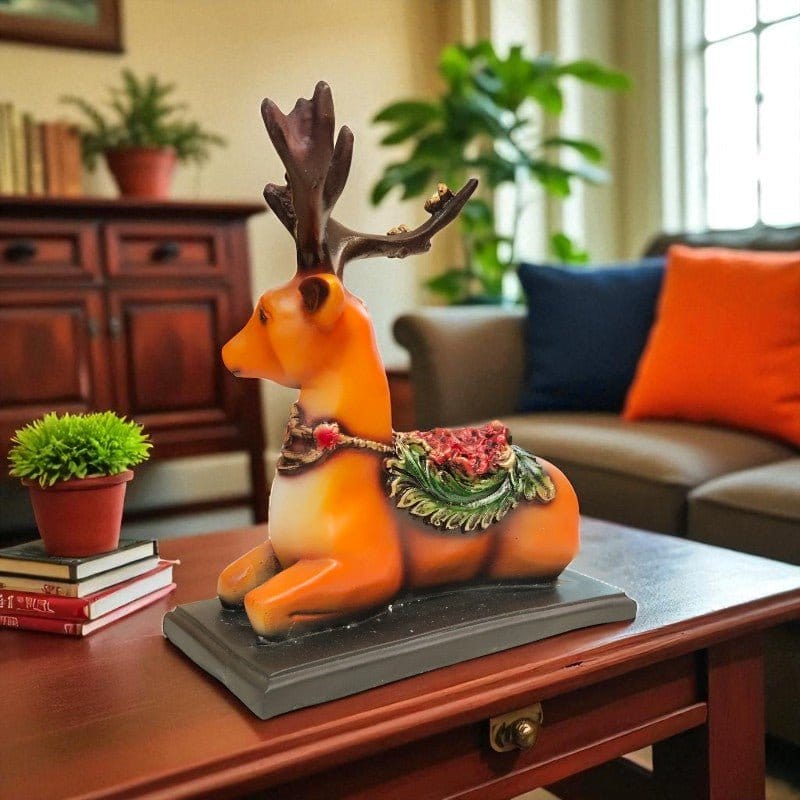 Decorative Orange Deer Figurine Floral Antlers Motumal-motumal