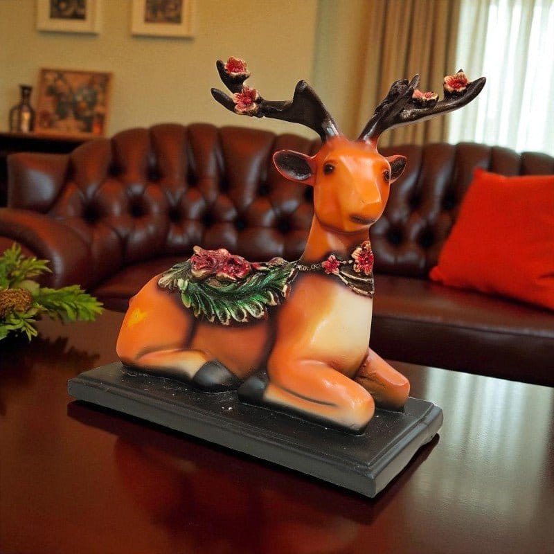 Decorative Orange Deer Figurine Floral Antlers Motumal-motumal