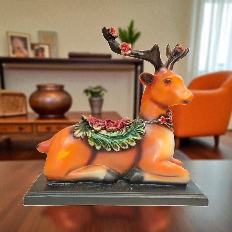 Decorative Orange Deer Figurine Floral Antlers Motumal-motumal