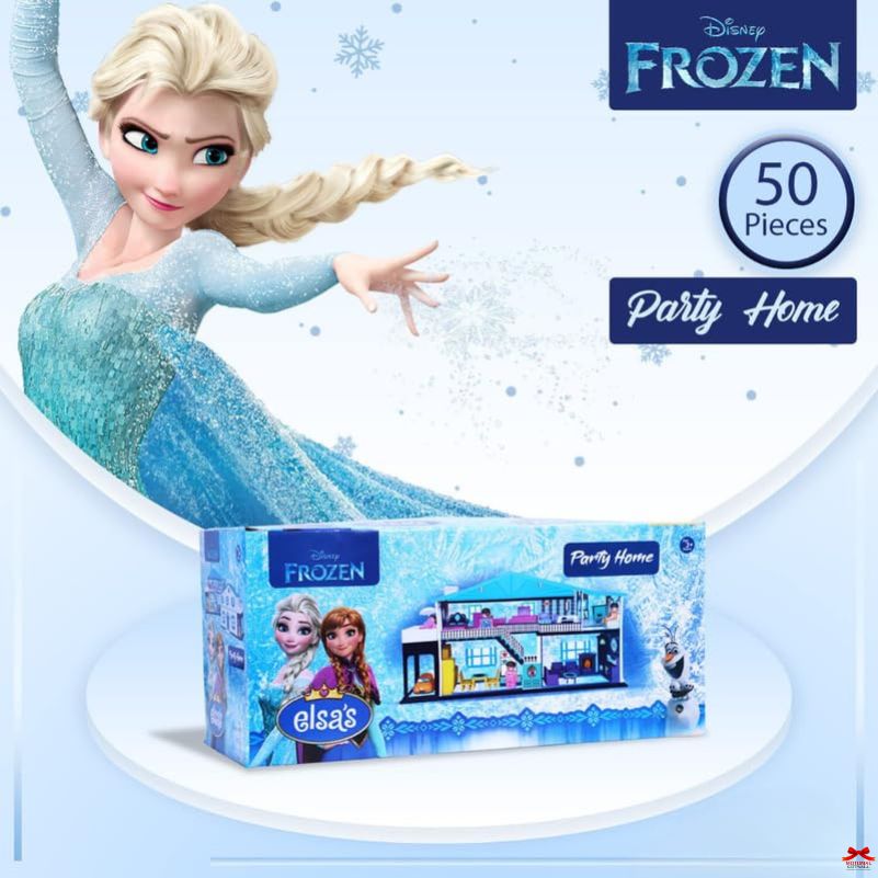 Disney Frozen toy set with Elsa character and packaging on a light blue background