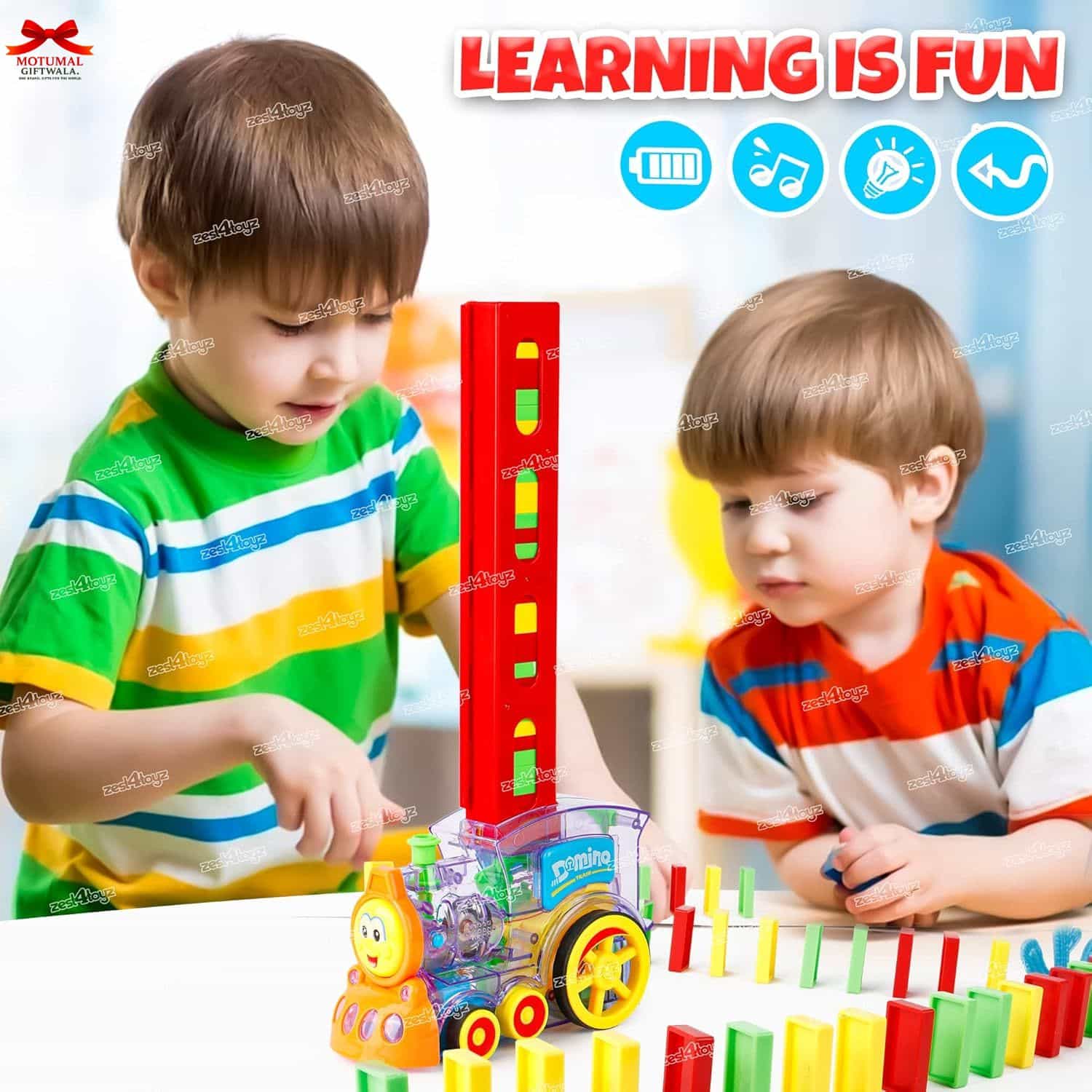 Domino Train Automatic Toy Musical LED Lights Motumal-motumal