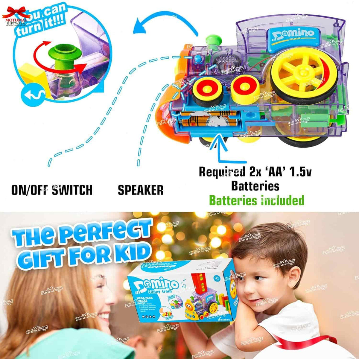 Domino Train Automatic Toy Musical LED Lights Motumal-motumal