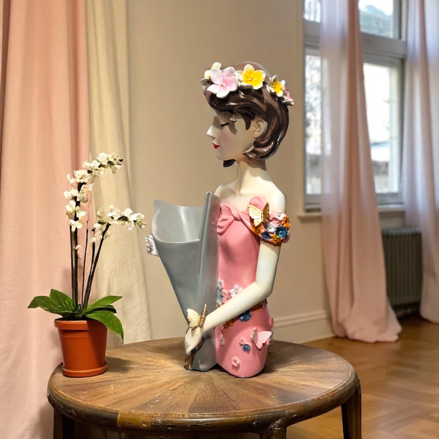 Closeup angle of floral lady sculpture – premium home decor gift