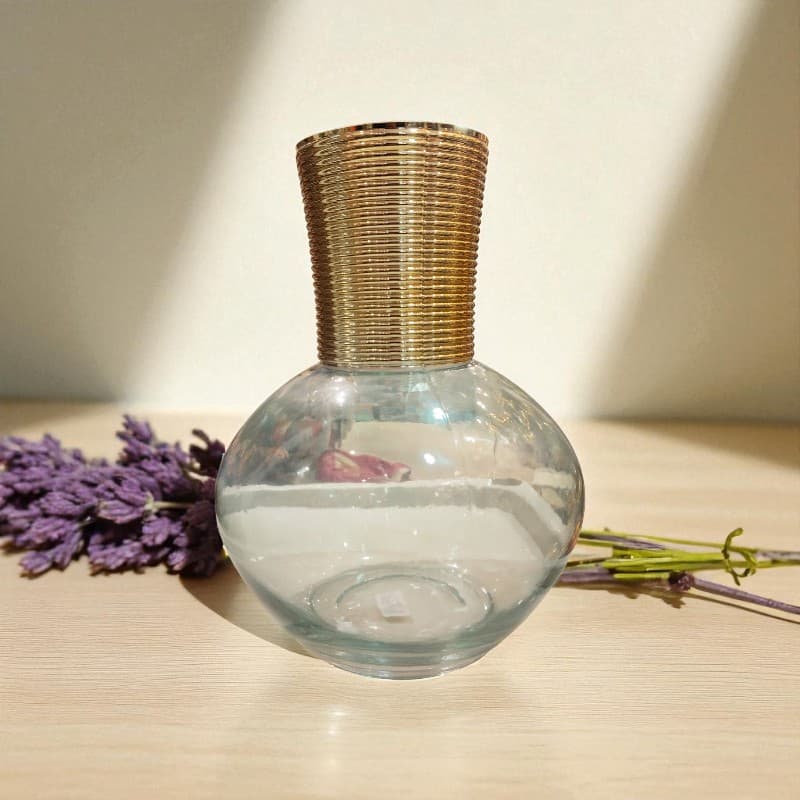 Elegant Glass Flower Vase Golden Neck Decorative Home Accent Motumal-motumal