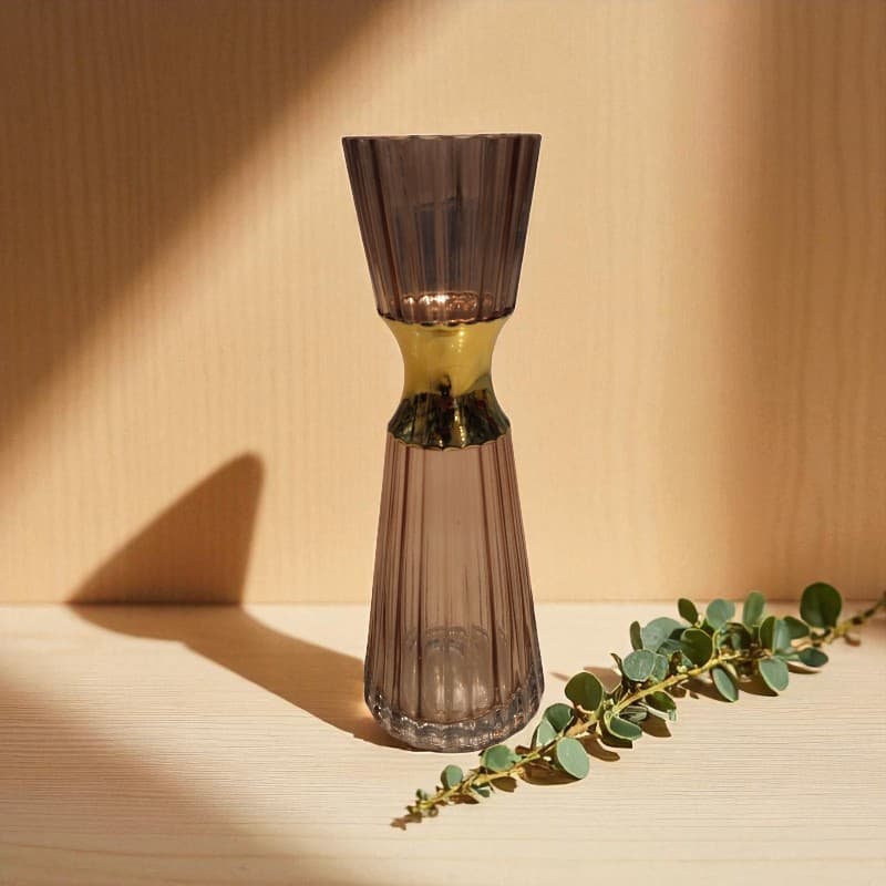 Elegant Hourglass Glass Vase Golden Touch Decor Centerpiece Motumal-motumal