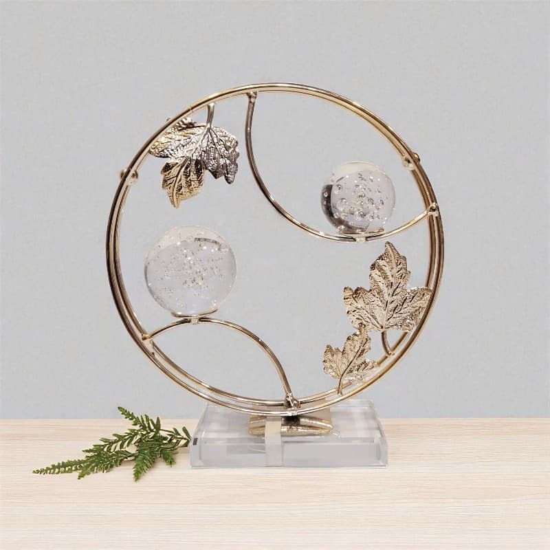 Elegantly Crafted Crystal Globe Leaf Circle Showpiece-motumal