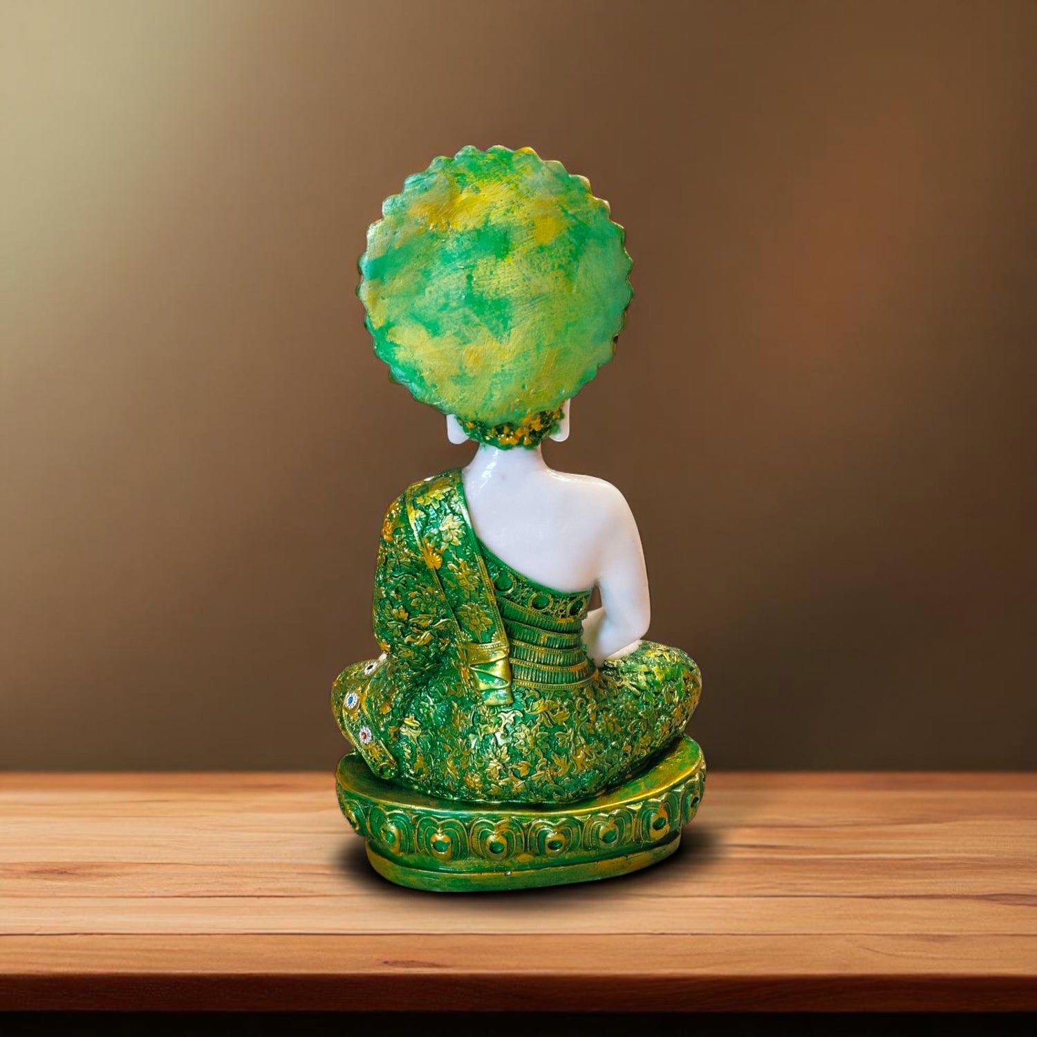  Back side of Emerald Buddha statue with detailed golden robe – premium polyresin figurine for home or office