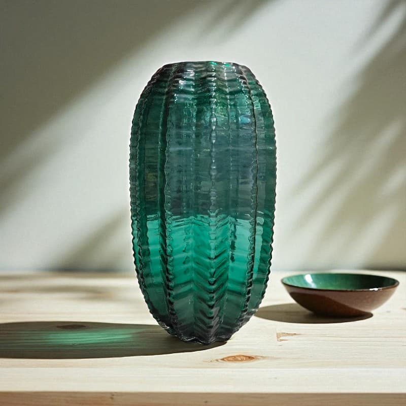 Emerald Green Textured Glass Vase Decorative Home Accent Motumal-motumal