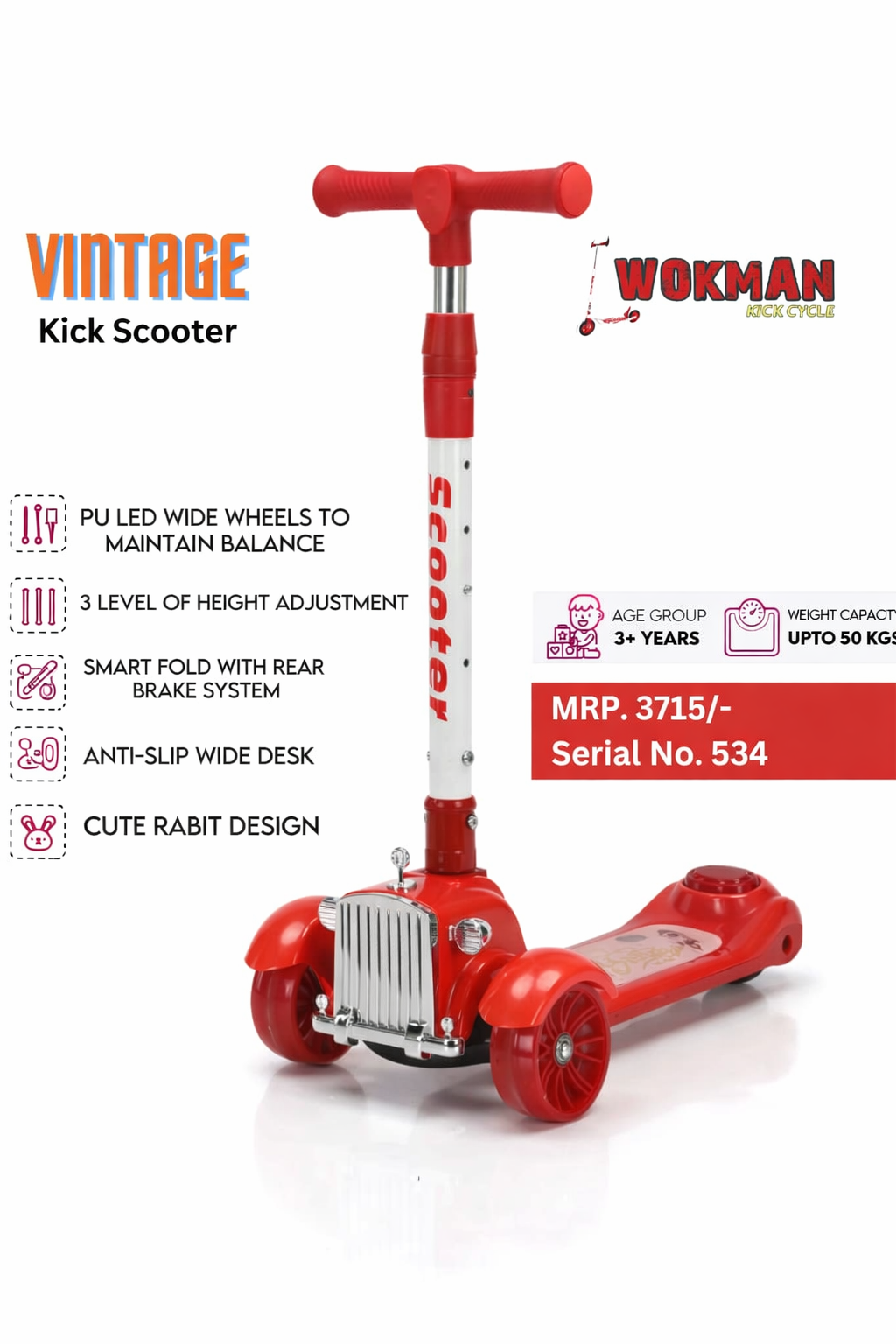 Red vintage-style scooter with Wokman branding on a white background