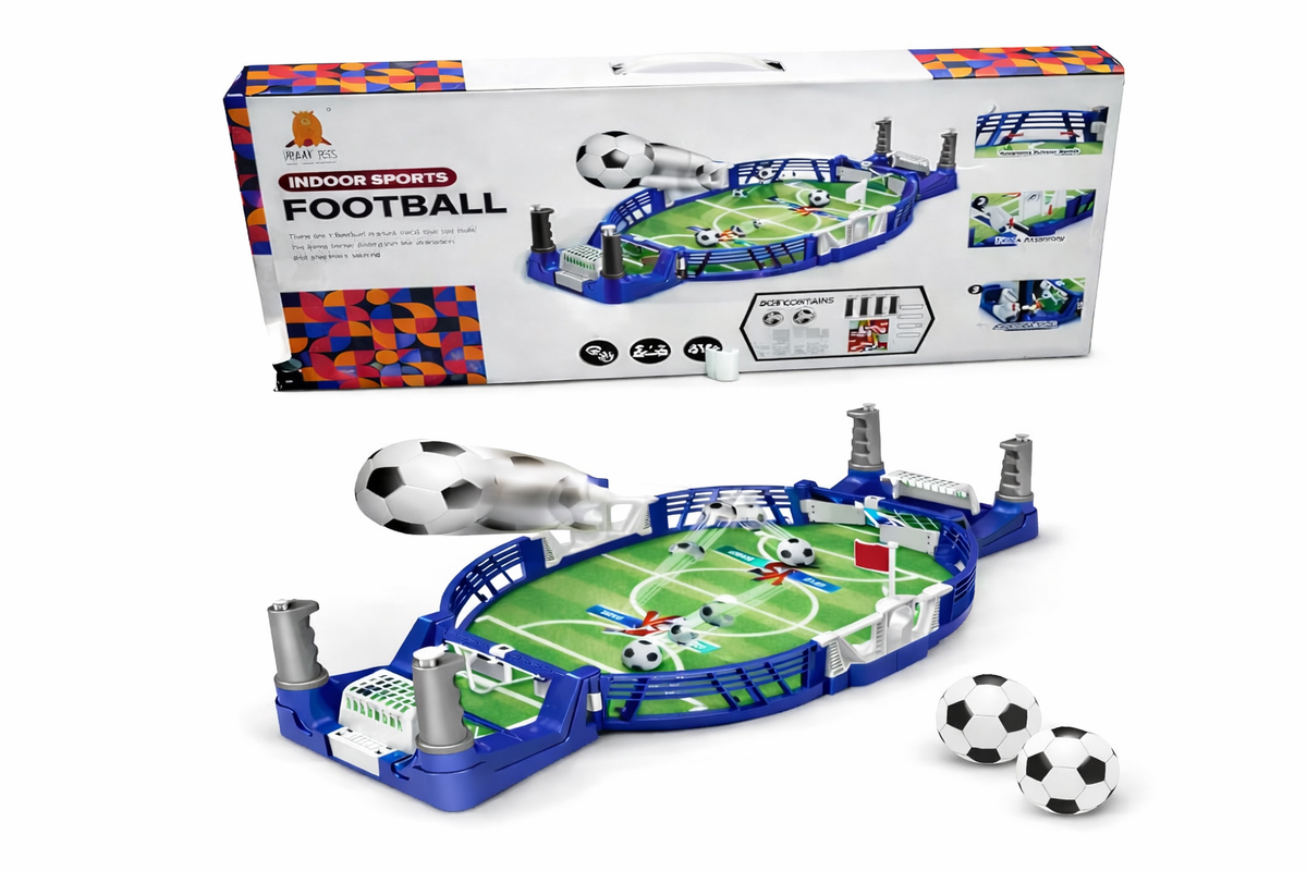 Tabletop football game with packaging on a white background