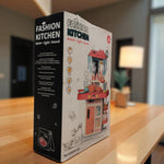  Angled view of Fashion Kitchen toy box showing side information and front illustration of the kitchen playset.
