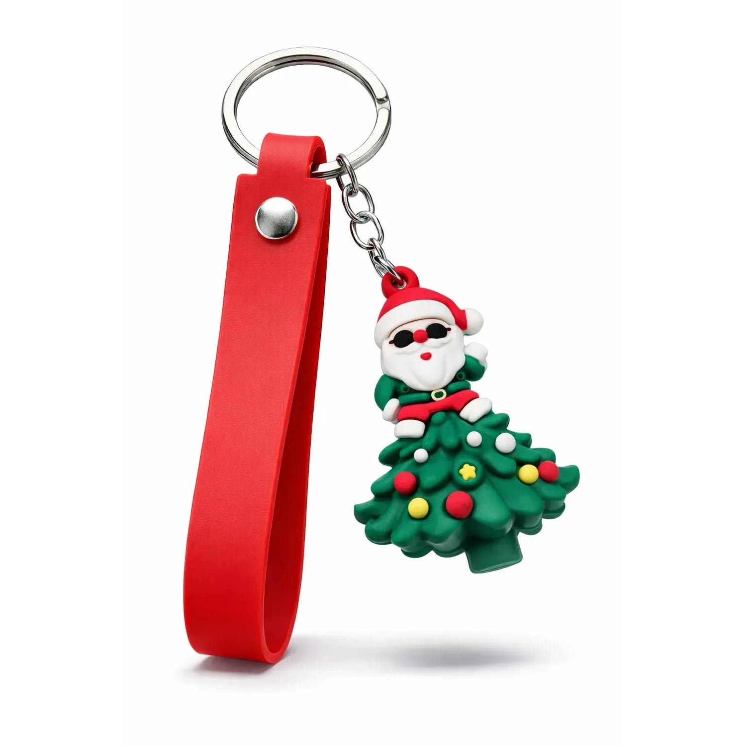 Festive Santa Christmas Tree Keychain Red Strap Motumal-motumal