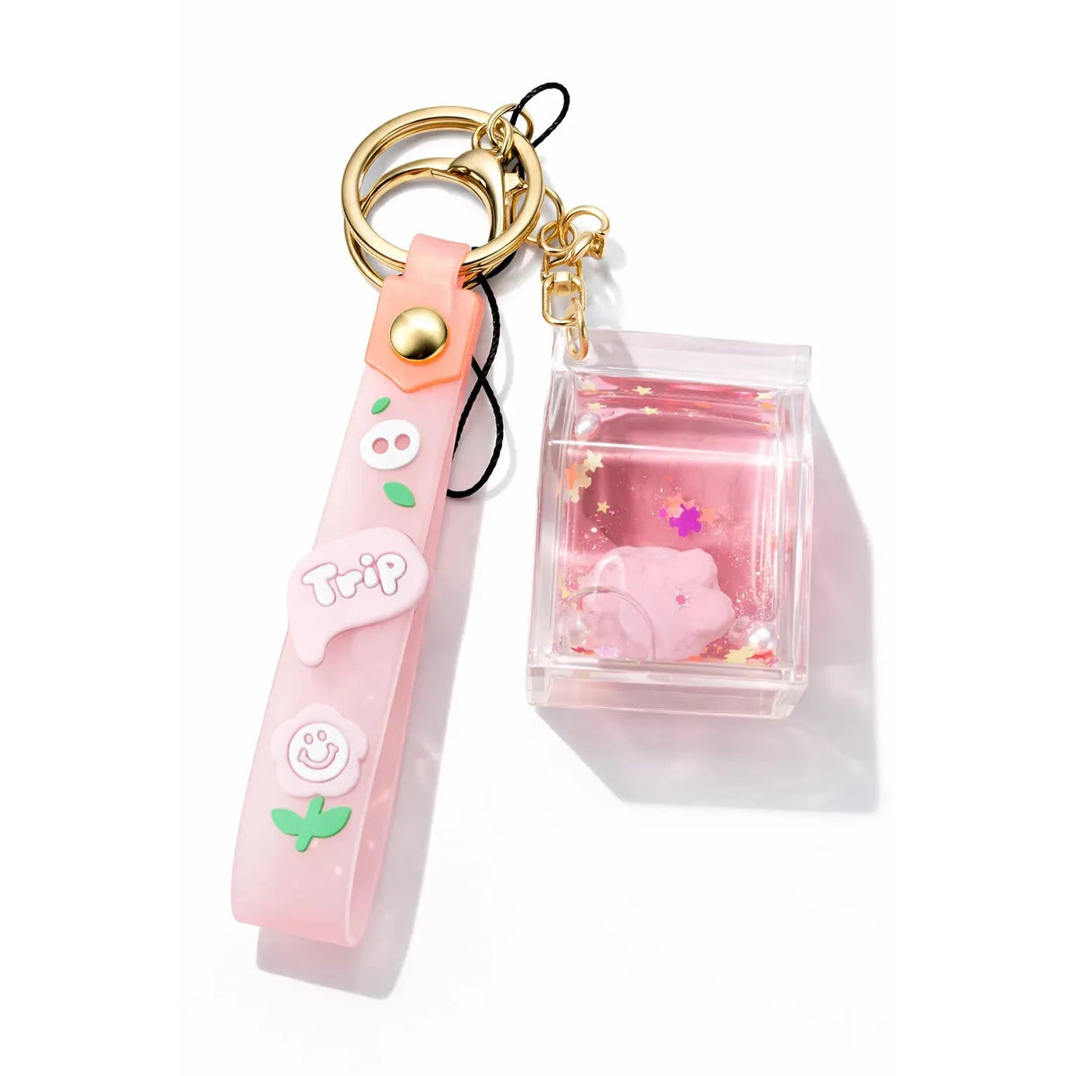 Floating Pink Glitter Keychain Charm Clear Capsule Motumal-motumal