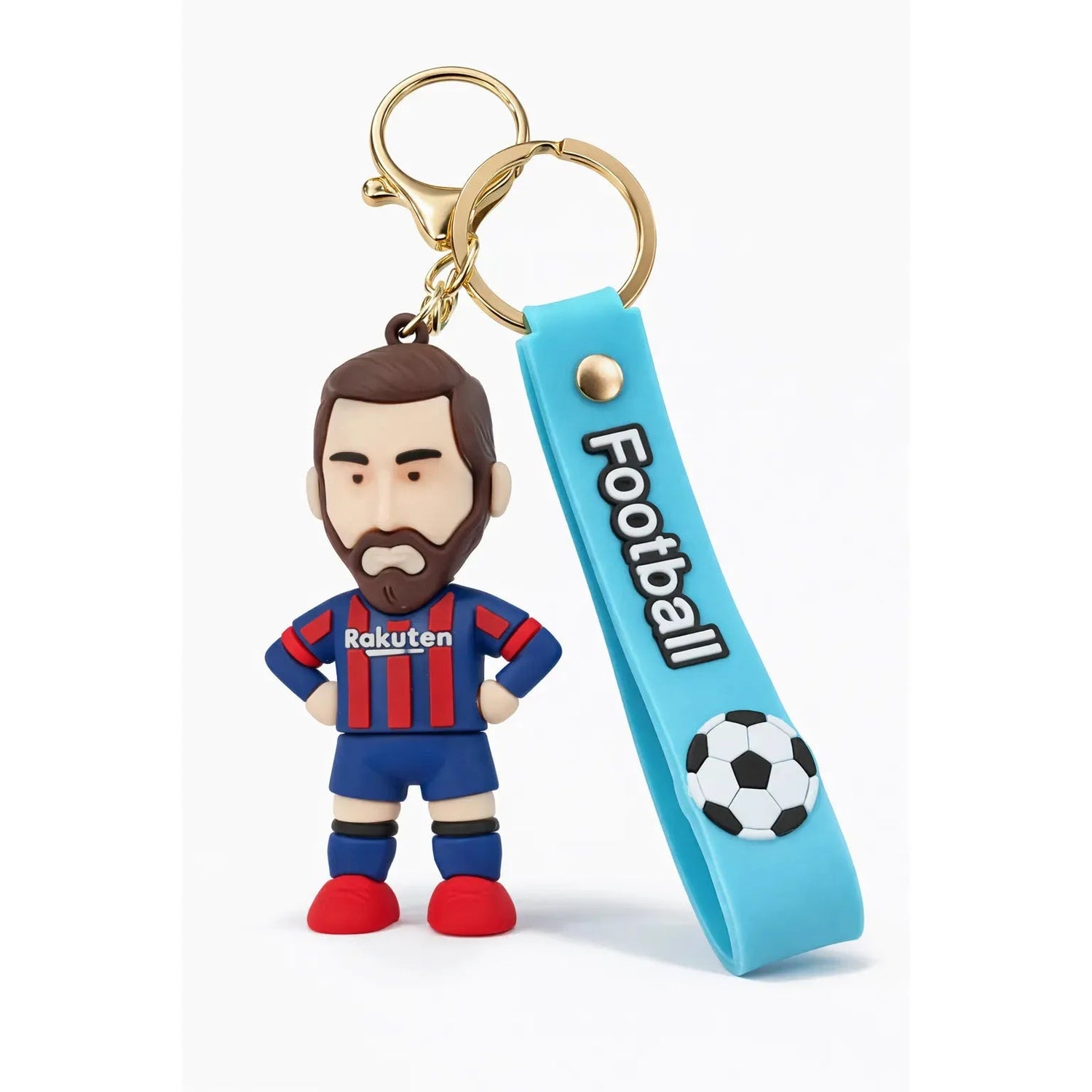 Football Keychain Bearded Player Figurine Blue Strap Motumal-motumal