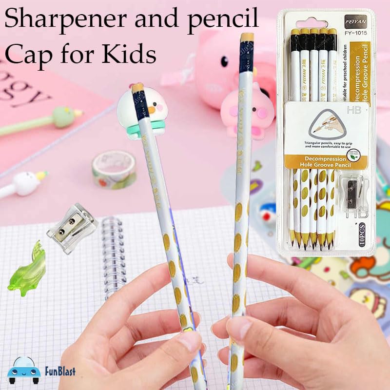 FunBlast Groove Pencils HB Triangular Sharpener Cap Motumal-motumal