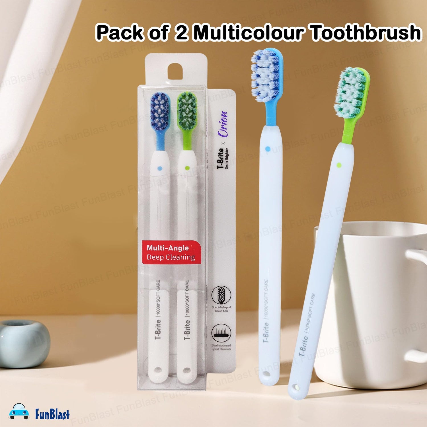 FunBlast Manual Toothbrushes Multicolor Soft Bristles Duo Motumal-motumal