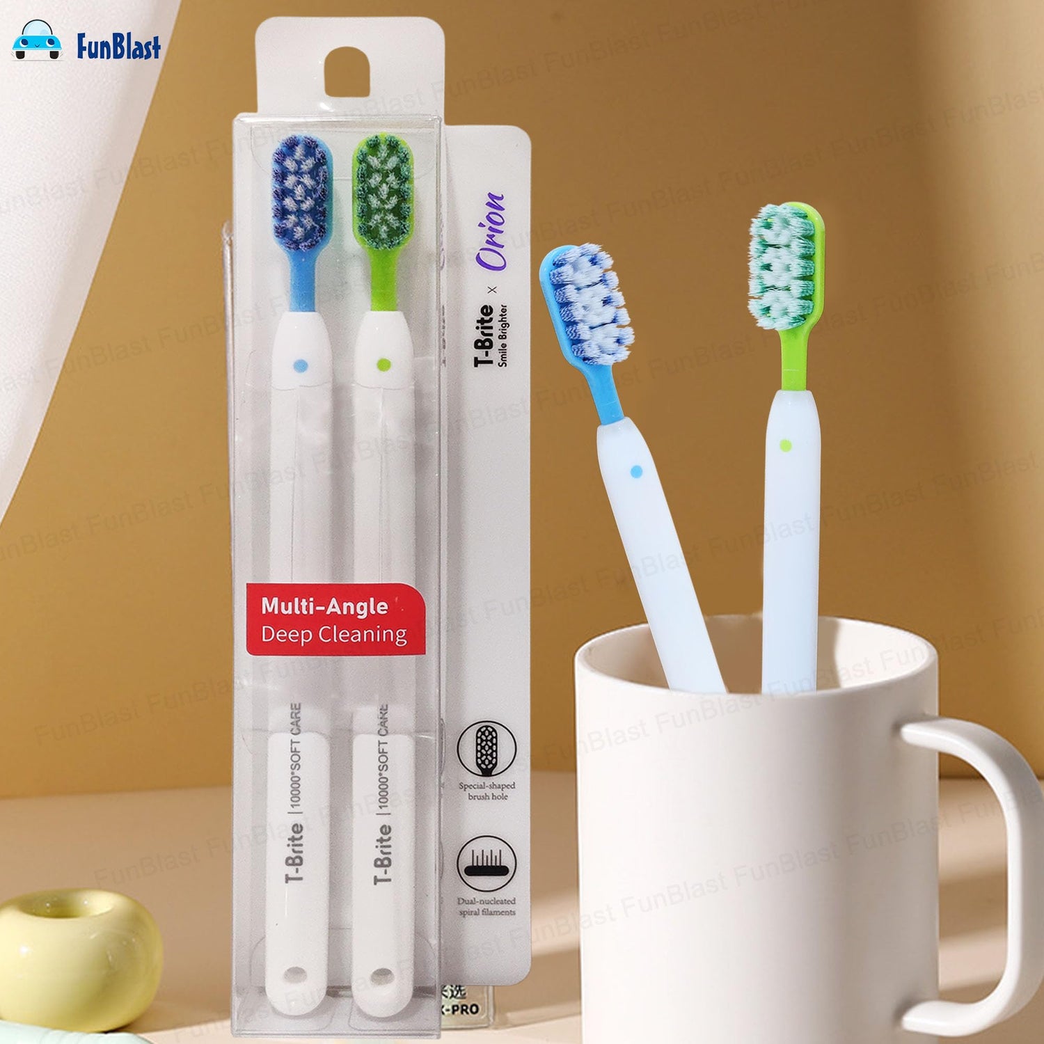 FunBlast Manual Toothbrushes Multicolor Soft Bristles Duo Motumal-motumal
