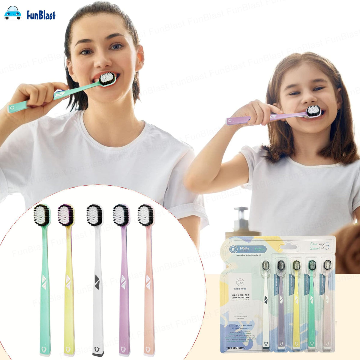 FunBlast Multicolour Soft Bristle Toothbrushes All Ages Motumal-motumal