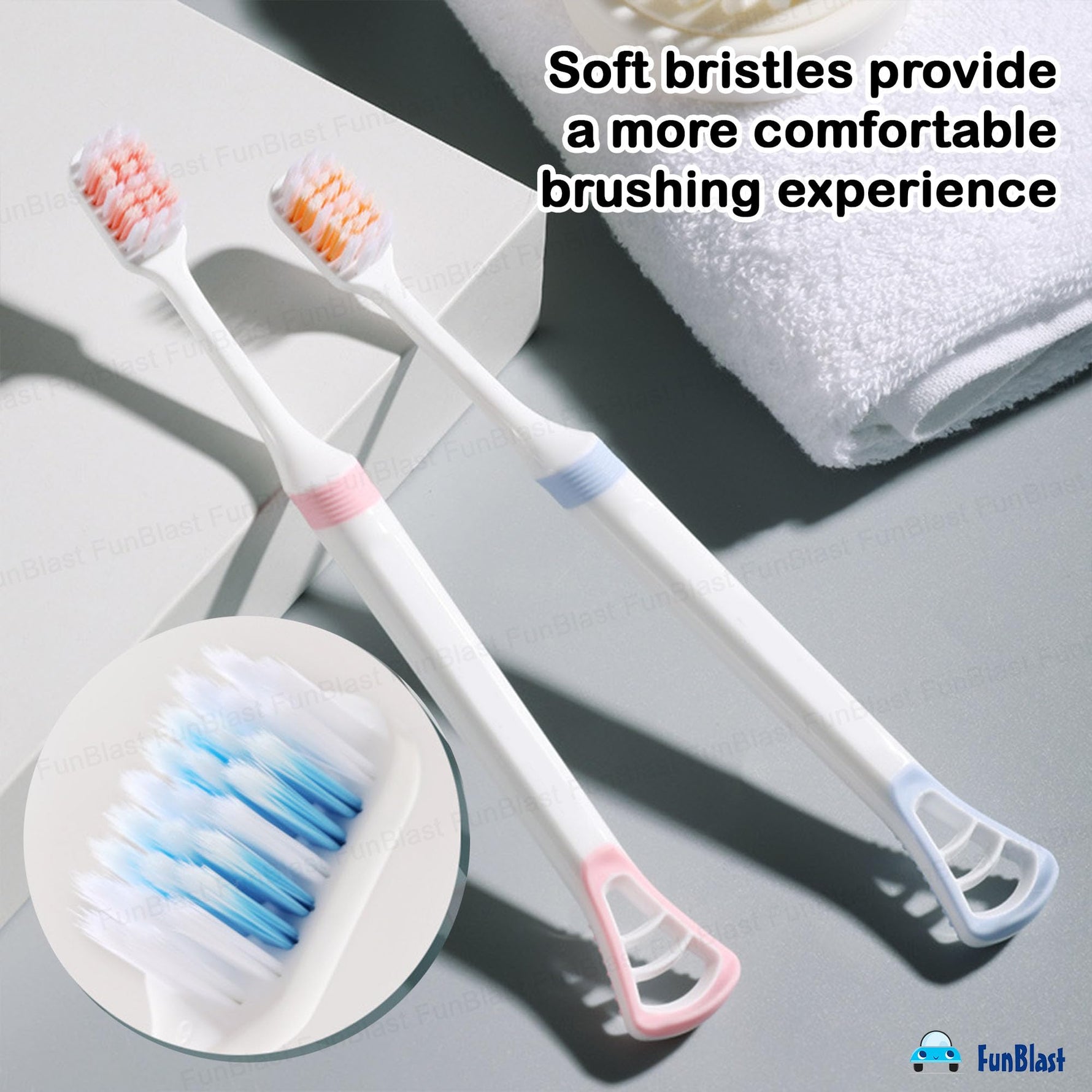 FunBlast Soft Bristles Toothbrushes Tongue Cleaner Five Motumal-motumal