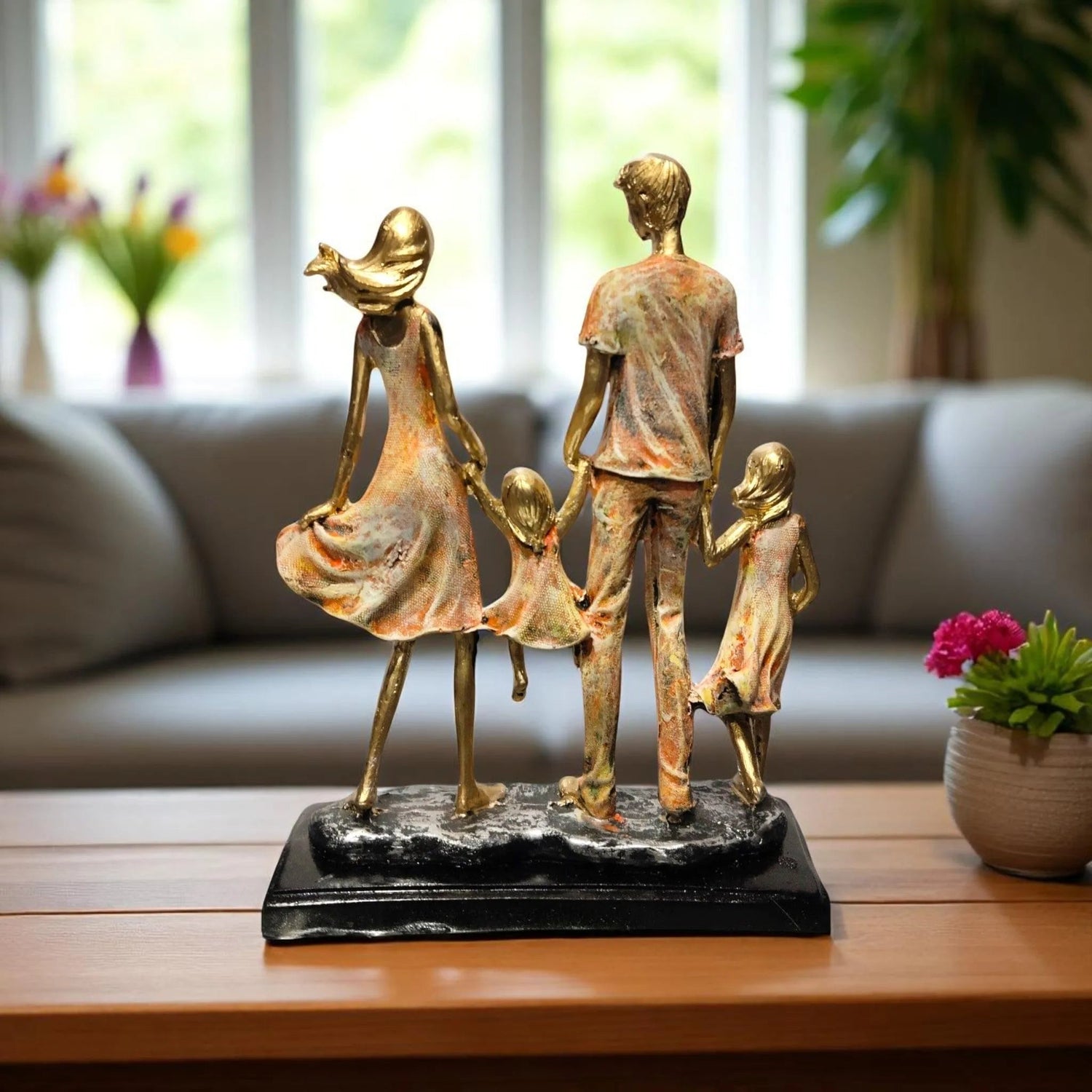 Golden Family Walk Figurine Resin Home Decor Sculpture Motumal-motumal