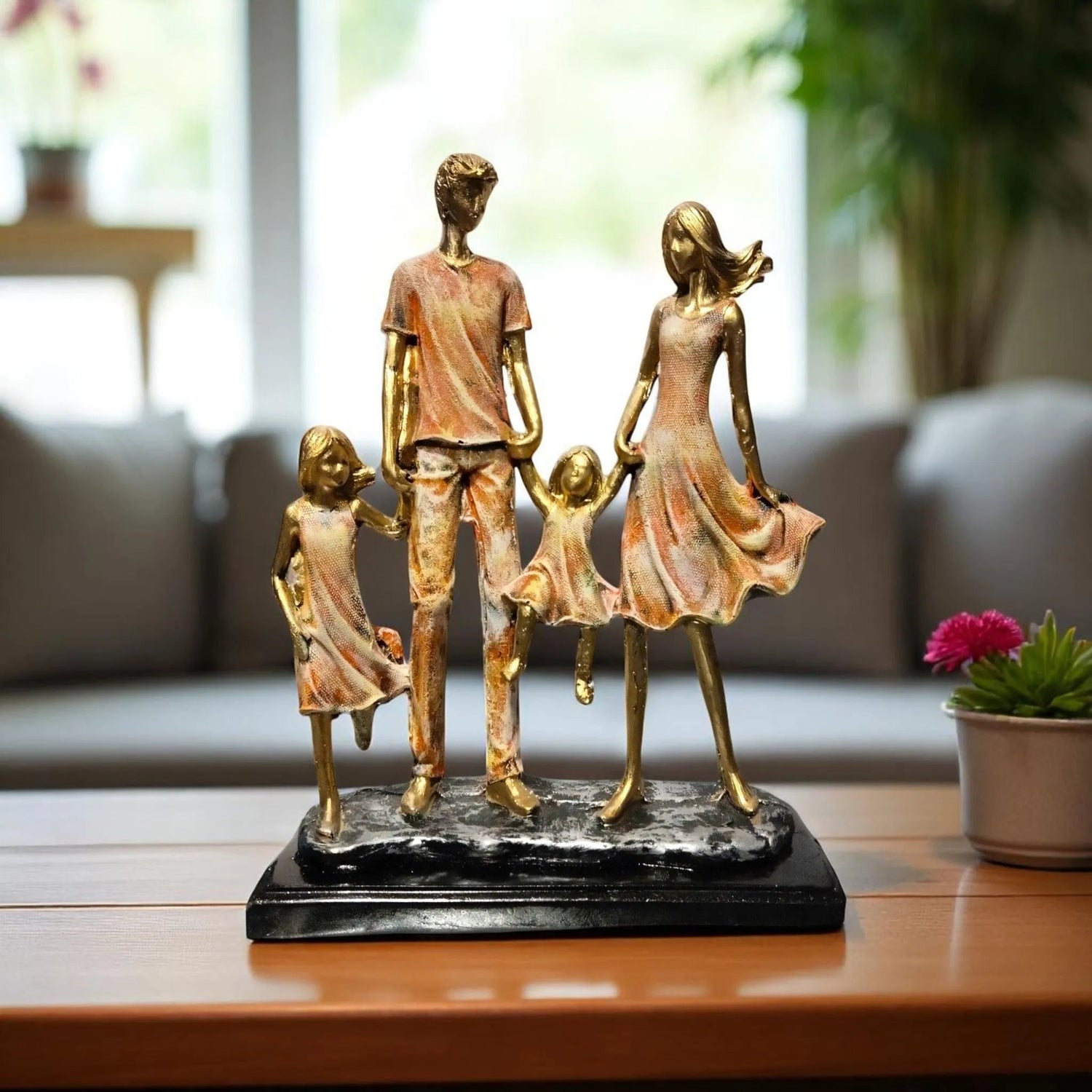 Golden Family Walk Figurine Resin Home Decor Sculpture Motumal-motumal