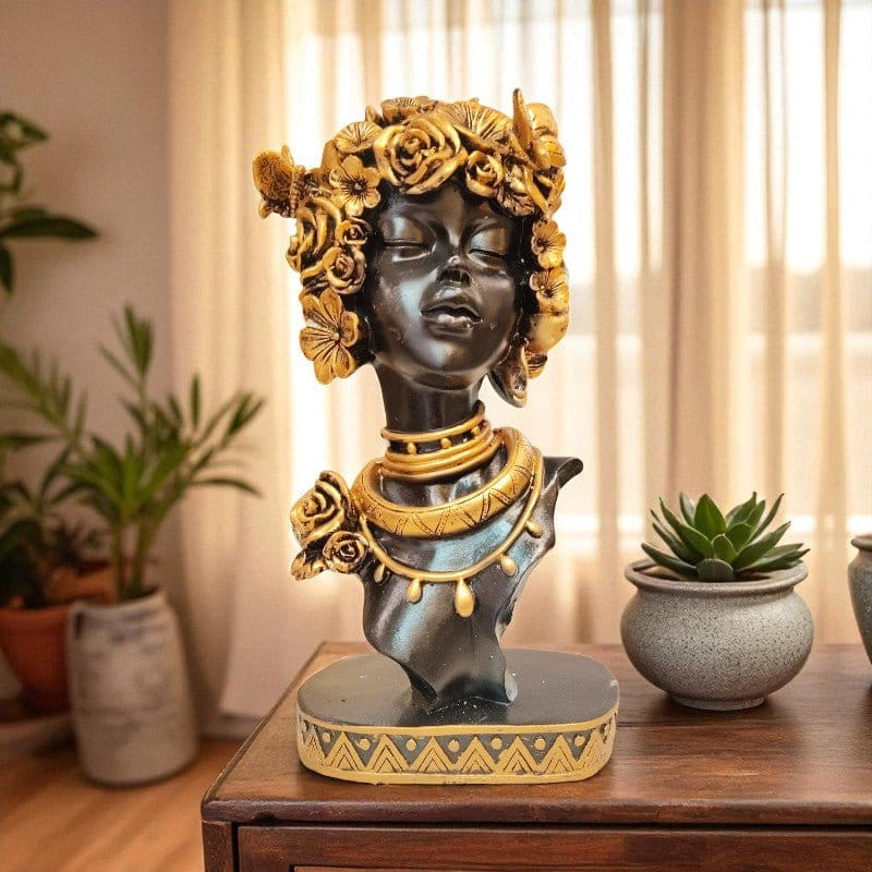 Golden Floral Lady Bust Showpiece Decor Sculpture Motumal-motumal