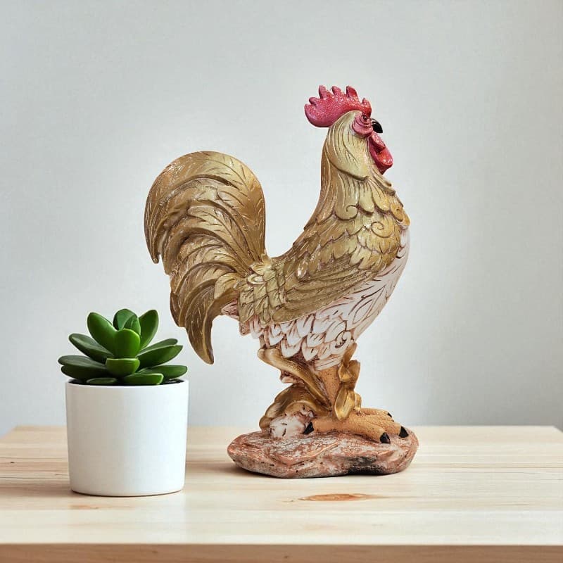 Golden Glory Rooster Figurine Decor Sculpture Home Accent Motumal-motumal