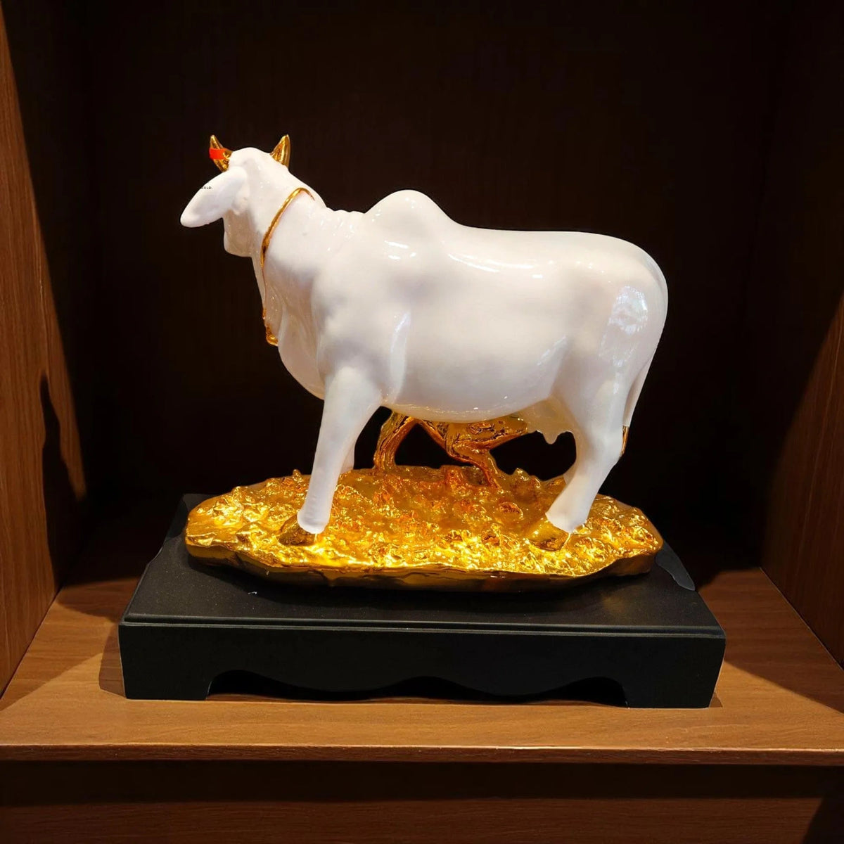 Golden Kamdhenu Cow Calf Idol Puja Decor Blessings Motumal-motumal