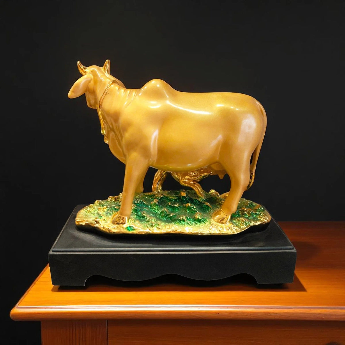 Golden Kamdhenu Cow Calf Showpiece Home Decor Motumal-motumal