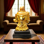 Rear view of golden finish laughing buddha statue – Feng Shui idol