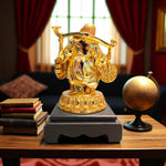 Golden Laughing Buddha Figurine Holding Coins Ruyi Staff Motumal-motumal