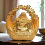 Golden Laughing Buddha Ring Showpiece Ornament Home Decor Motumal-motumal